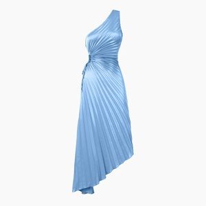Blue Satin Cutout Asymmetrical  Dress